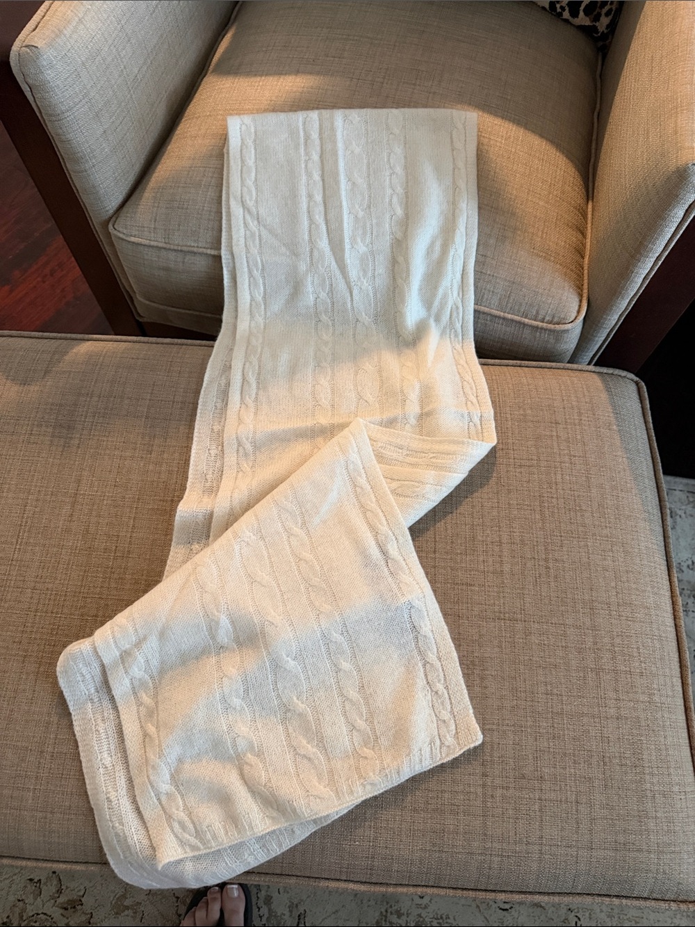 Cashmere Cream Cable-Knit Pants Scarf/Wrap